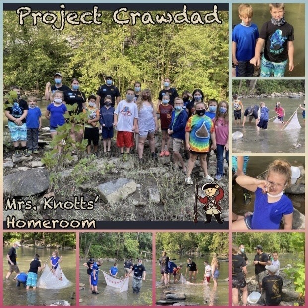 students catching crawfish